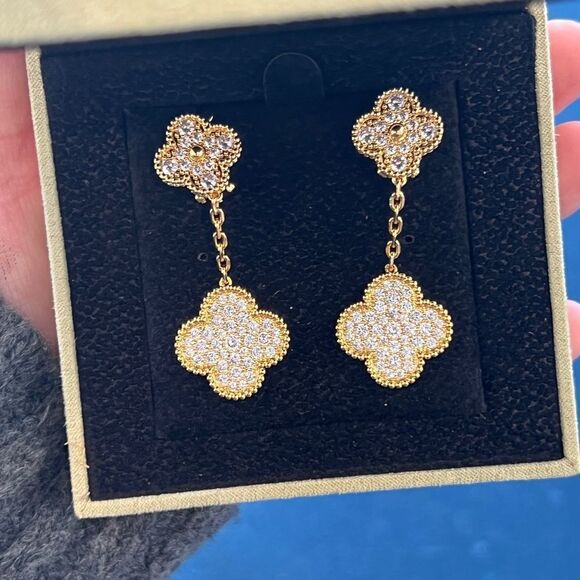 Jewelry - Lucky Alhambra Clover Drop Earrings with Crystal Accents